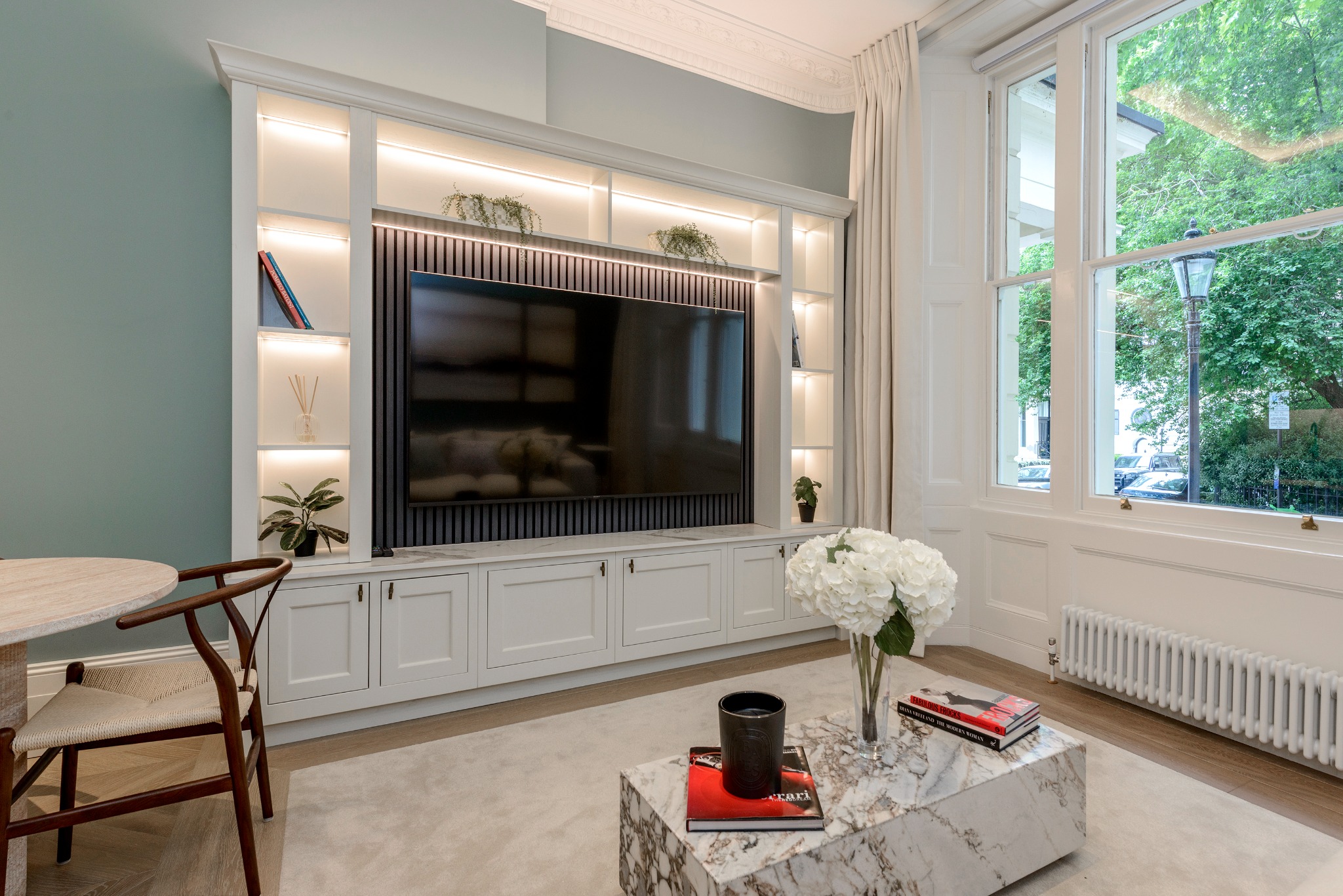 Rutland Gate living room with integrated television