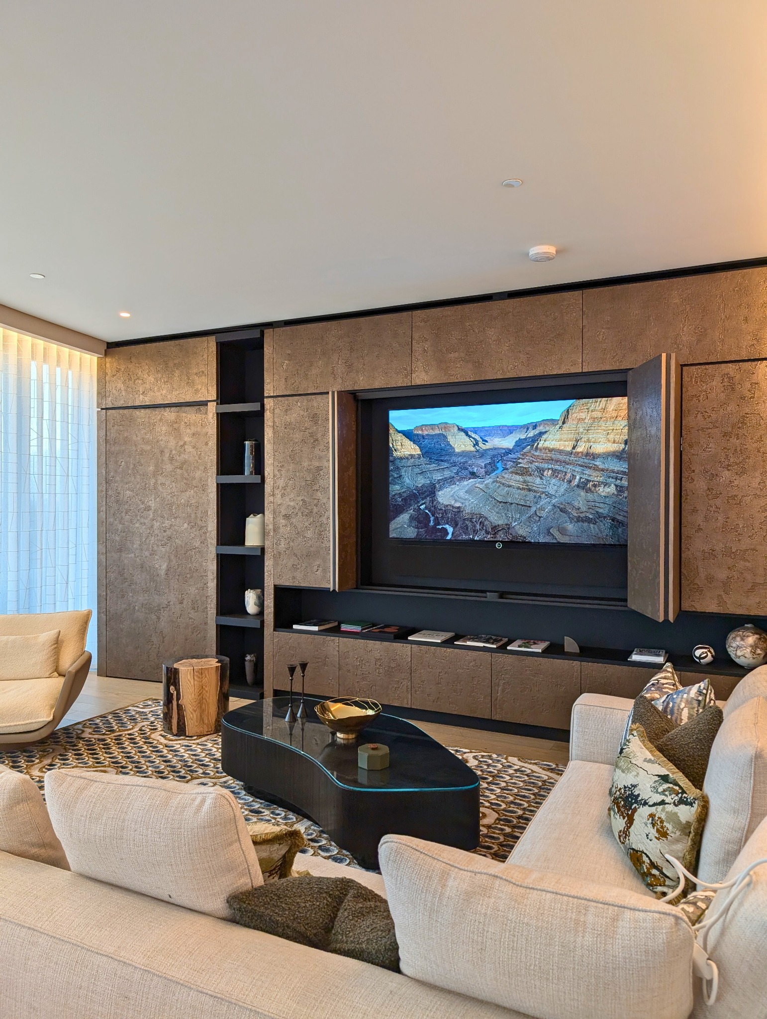 Bryanston, Hyde Park living room with integrated television